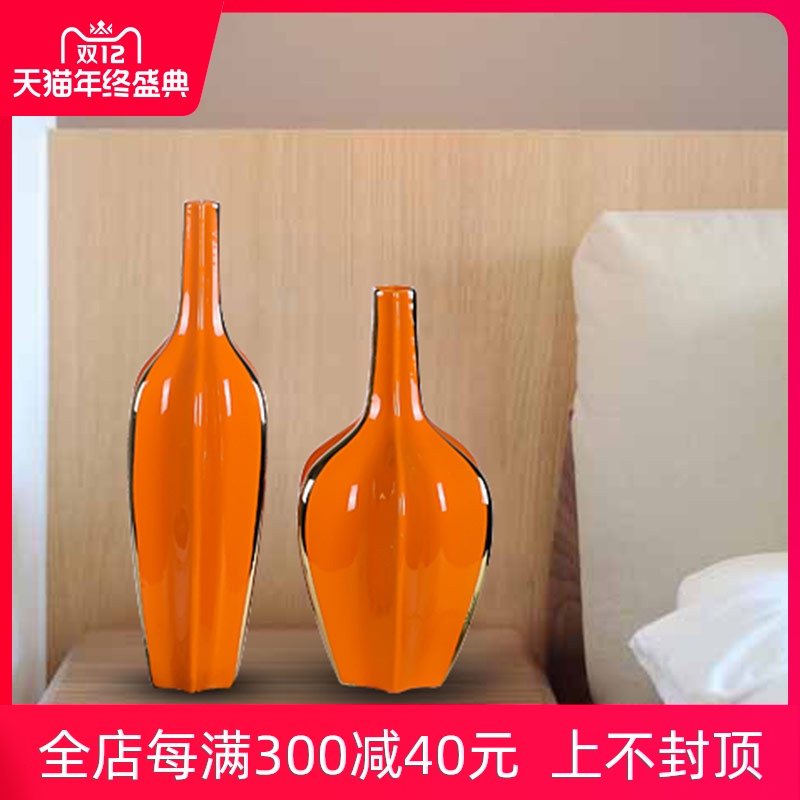 Jingdezhen mesa vase in the new European sitting room porch TV ark, dry orange blue flower arranging furnishing articles club hotel