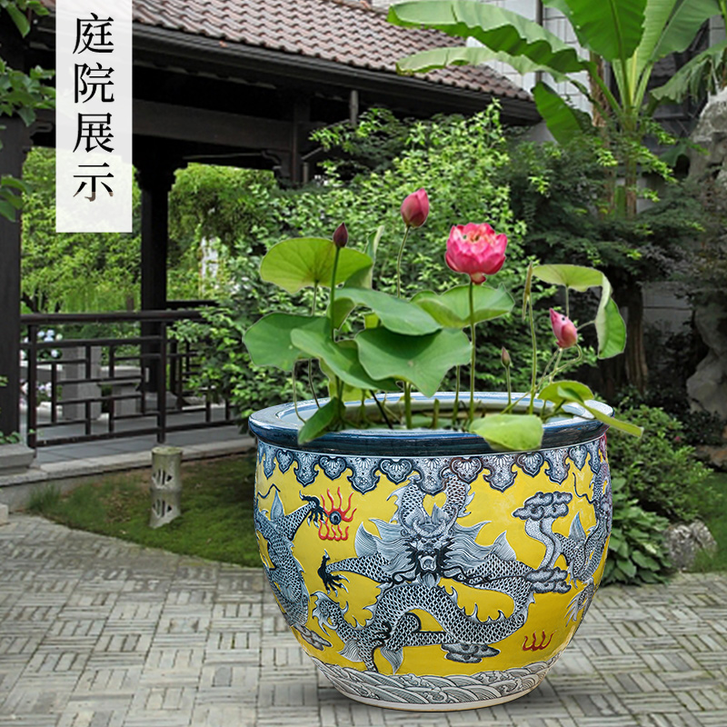 Large extra - Large ceramic basin fish tank water lily of blue and white porcelain bowl lotus is suing basin courtyard wind water tanks to plant trees