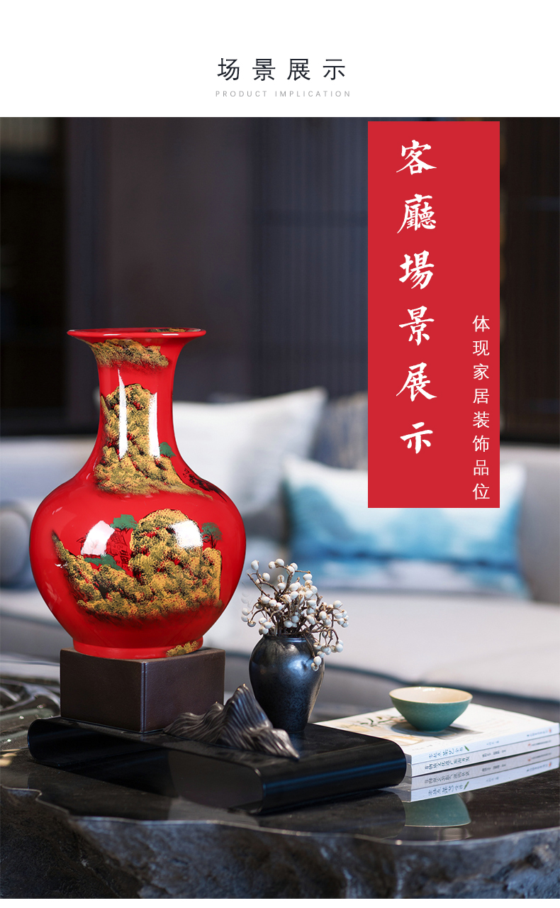 Jingdezhen ceramic floor big vase China red hand - made scenery lucky feng shui and furnishing articles and heavily bottled act the role ofing is tasted