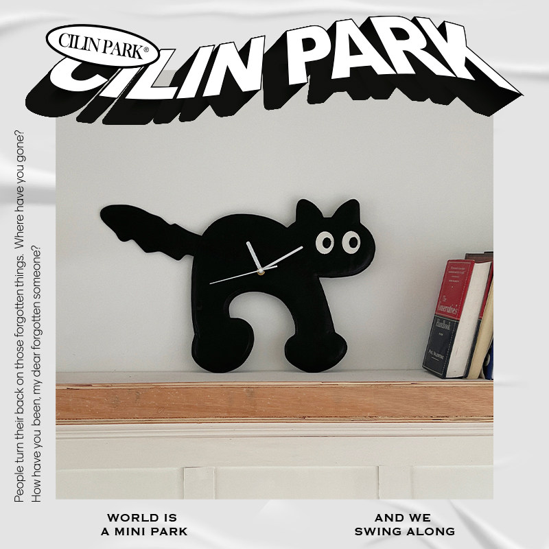 CILINPARK Original PU Zhong kitty cute little crowdsourced personality hanging clock clock leather with clock decorations-Taobao