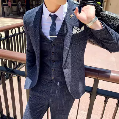 Suit suit Male British style casual suit Business formal Korean slim-fitting handsome wedding dress groom