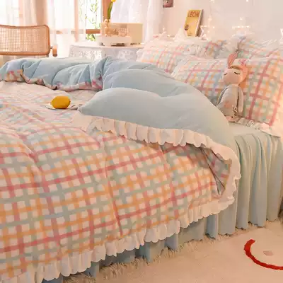 Winter thick flannel four-piece crystal coral velvet double-sided warm sheets quilt cover milk velvet bedding bedding