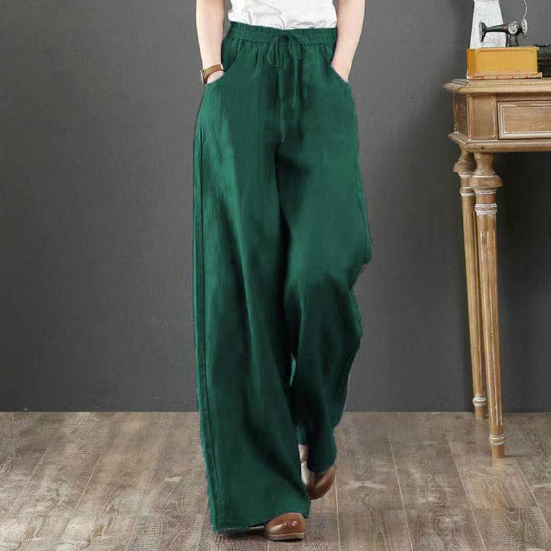 Foreign Trade Brand Surplus Cut-Label Japanese-Style Cotton and Linen Straight-Leg Wide-Leg Pants for Women, High-Waisted, Loose, Casual, Drapey, Floor-Length Trousers