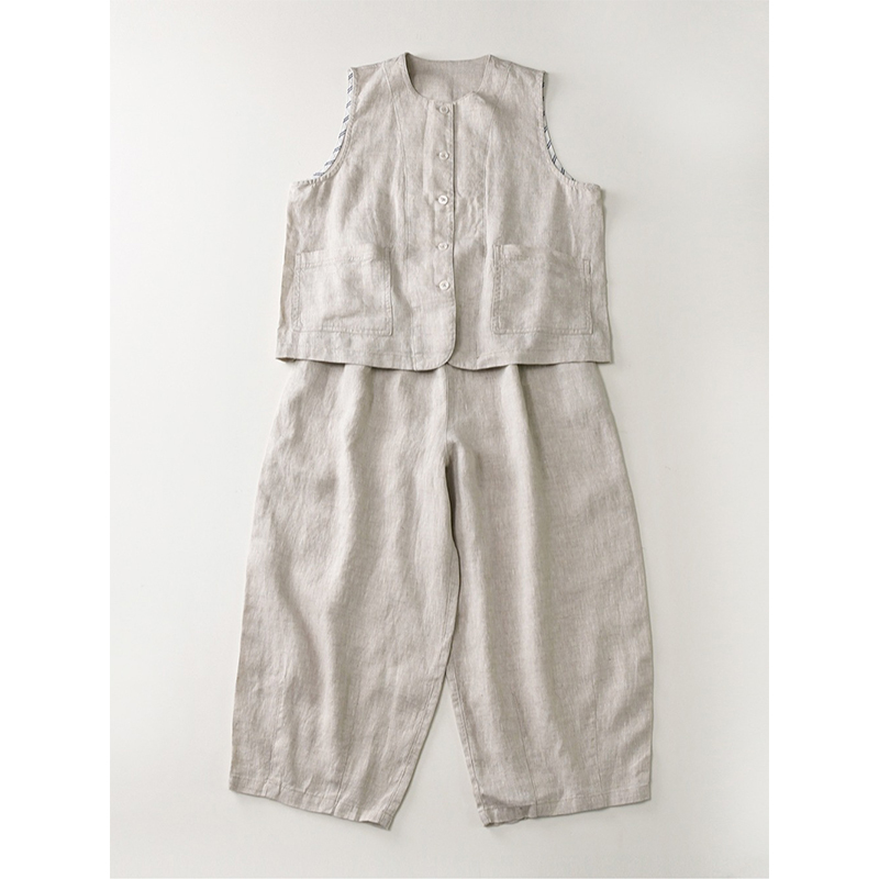 Retro Japanese Style Linen Suit for Women, Summer Fashion, Loose Round Neck, Sleeveless Vest, Casual Harem Pants Two-Piece Set Retro Japanese Style Linen Suit for Women, Summer Fashion, Loose Round Neck, Sleeveless Vest, Casual Harem Pants Two-Piece Set