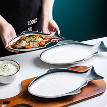Ceramic Fish Plate Home Steamed Fish Plate Creative Tableware Nordic New Net Red Large Fish Plate Steamed Fish Plate