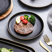 Net red steak dinner plate western food plate ceramic square plate home black creative luxury restaurant steak tableware