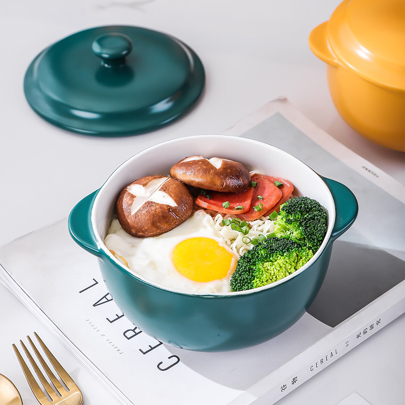 Bubble bowl with lid ceramic household bowl dorm for students large soup bowl pepper bowl Japanese ramen bowl bowl