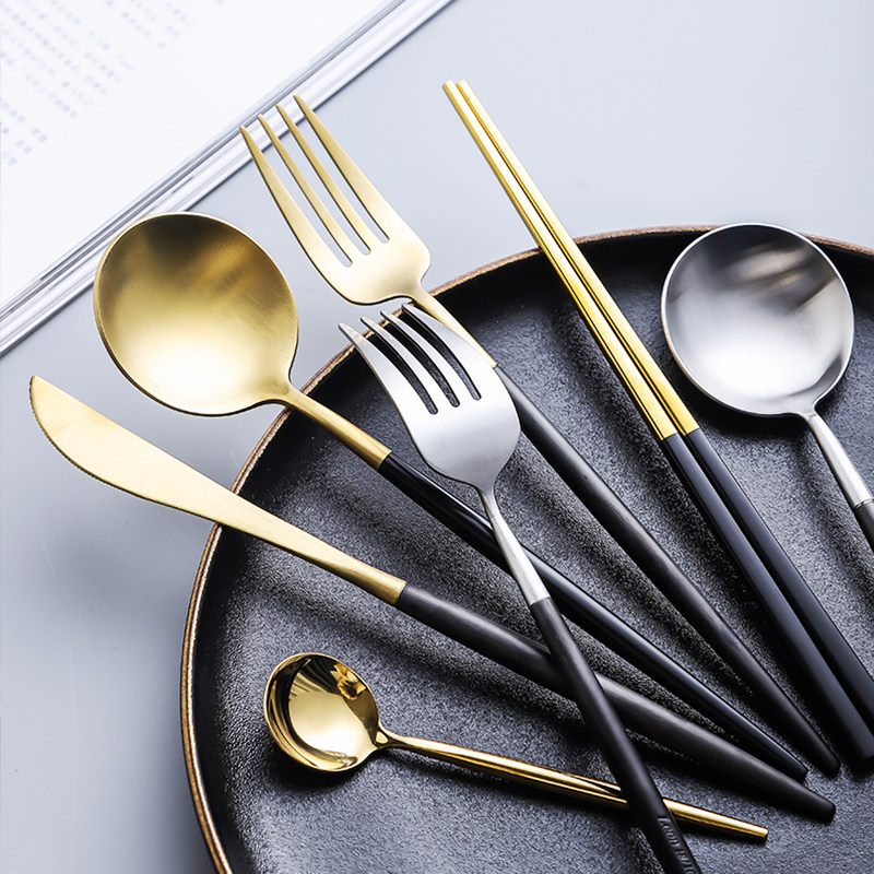 Steak knife and fork set Western steak tableware household full set of European-style ins wind stainless steel knife, fork and spoon three-piece set