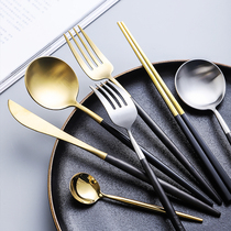 Steak knife and fork set western steak tableware home full European ins wind stainless steel knife and fork spoon set of three