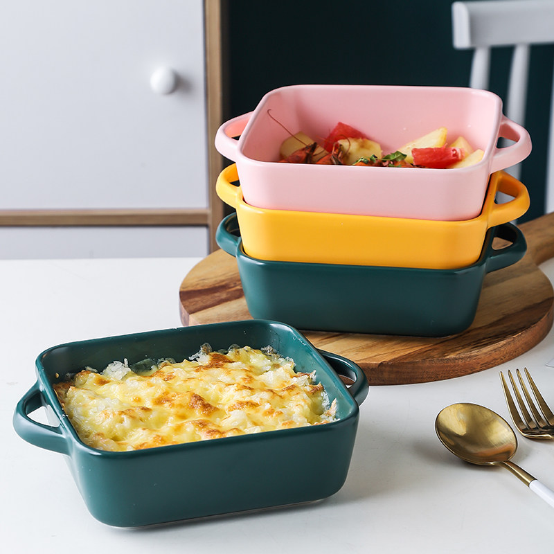 Double Ear Baking Pan Ceramic Oven Special Dishes Plate Home Microwave Oven Baking Bowls Creative Cutlery Cheese Baking Dinner Tray