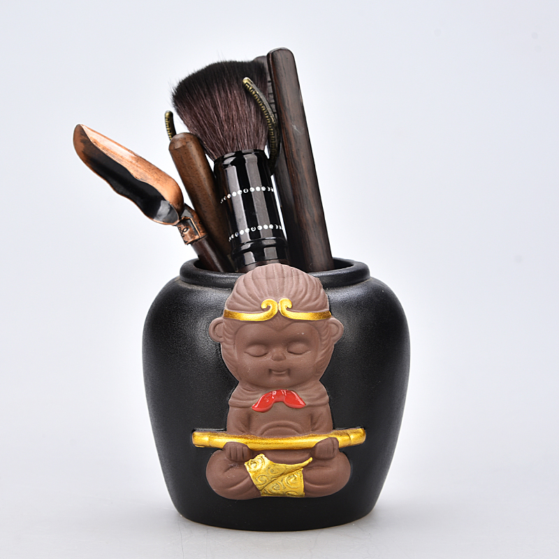 Monkey King ebony 6 gentleman of creative tea accessories caddy fixings ChaZhen tea spoon