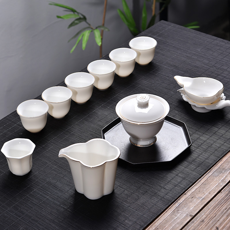 Defied White Porcelain Creative Tea Tea Tea Tea Teapot Tea Cup Whole Set Ceramic Gift Shea Butter Jade Porcelain Kongfu Tea Furniture Set Group Home