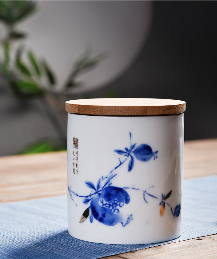 Ceramic painting contracted bamboo caddy fixings cover size seal portable household receives tea tea box storage tank