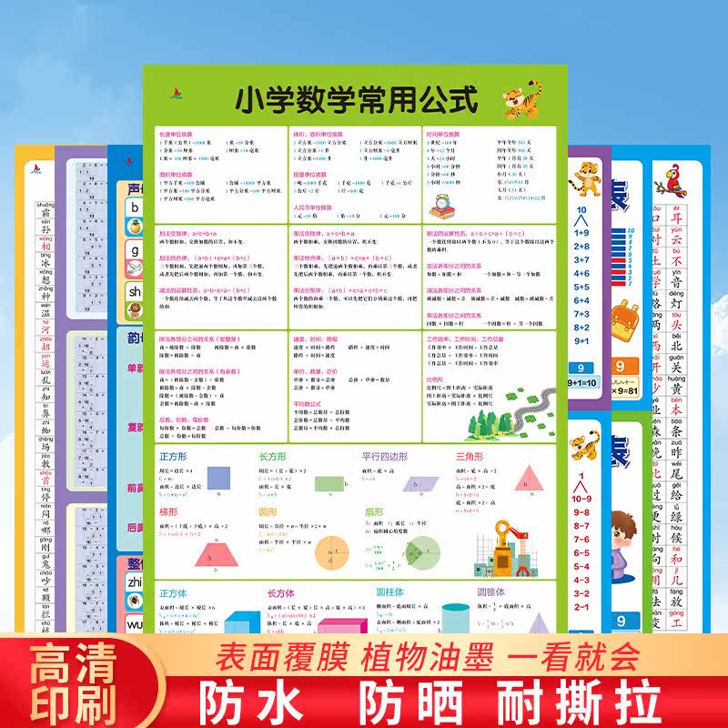 (19 9 yuan for a full set of 7) Children's learning wall chart full set of pinyin letters multiplication and division addition and subtraction formula table