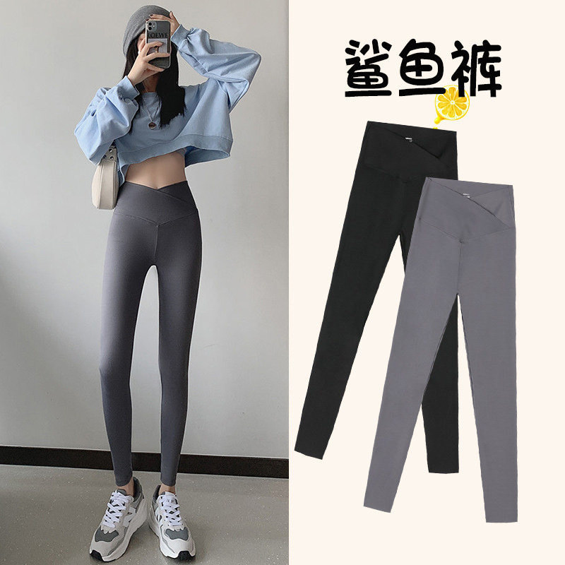 Shark Pants Woman Outside Wearing Slim Leg Fat Mm Large Size Size Lengthened Tall Subty Hip Slim Fit Summer Grey Spring Autumn Tight Fit