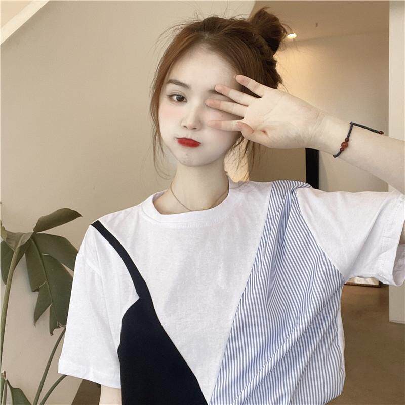 Net red women's short-sleeved tops students Korean version loose t-shirt casual niche design sense summer thin section thin white
