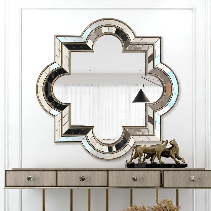 Fan-style Xuanguan mirror dining side mirror wall-mounted living room decoration mirror leaning against wall fireplace hanging mirror-like room custom mirror