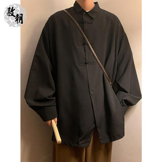 新中式男装中国风盘扣冰丝长袖衬衫山本风暗黑系痞帅宽垂感松衬衣
