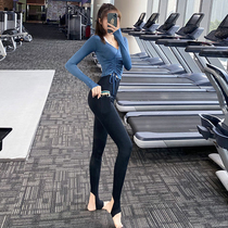 Song station yoga clothes drawstring elastic tight-fitting quick-drying long-sleeved running sports coat womens autumn and winter V-neck fitness clothes