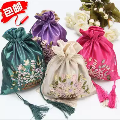 Handmade jewelry bag Brocade Dragon Boat Festival satin bag embroidered bouquet brocade pull-out bag Wedding cosmetics gift bag