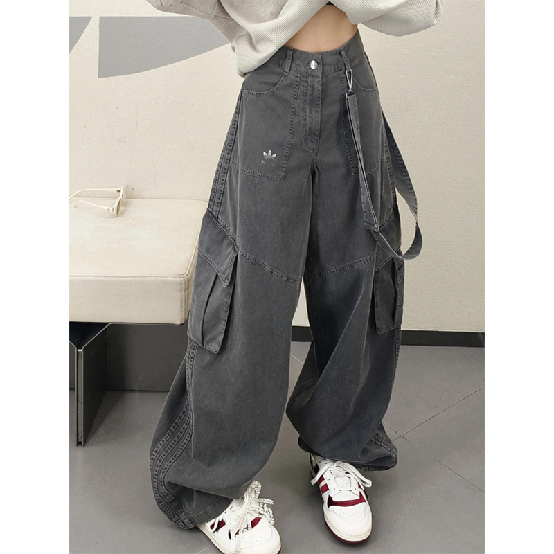 Jennie-Style Retro Fashion Workwear Casual Pants for Women, Multi-Pocket Pure Cotton Denim Harem Pants, Loose Long Pants Jennie-Style Retro Fashion Workwear Casual Pants for Women, Multi-Pocket Pure Cotton Denim Harem Pants, Loose Long Pants