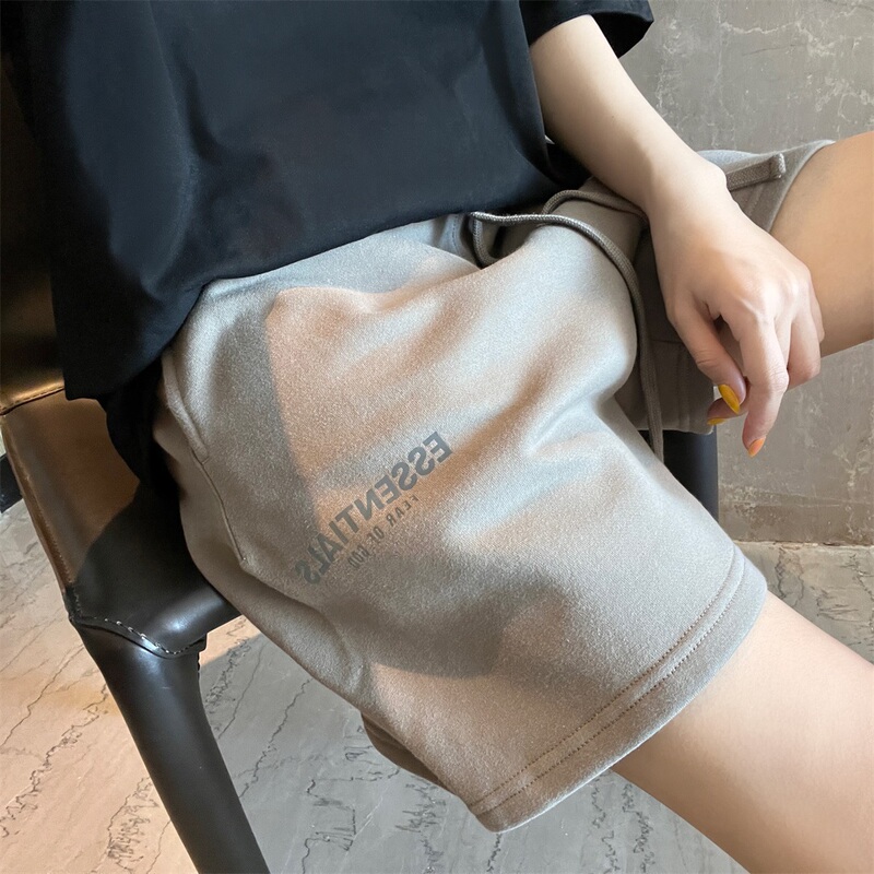 Essentials Shorts High Street Pure Cotton Fog American Style Trendy ins Reflective Drawstring Sports Casual Unisex Five-Point Shorts