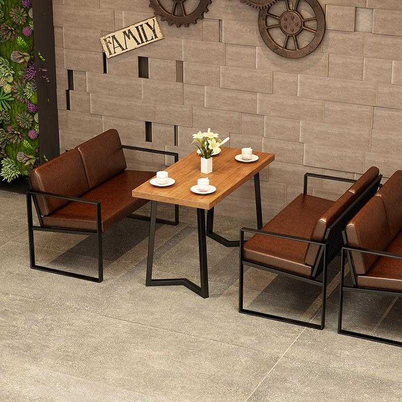 Retro Industrial Wind Bar Sofa Mesh Red Coffee Hall Milk Tea Shop Dining Table And Chairs Combined Loft Double Iron Art Cassette