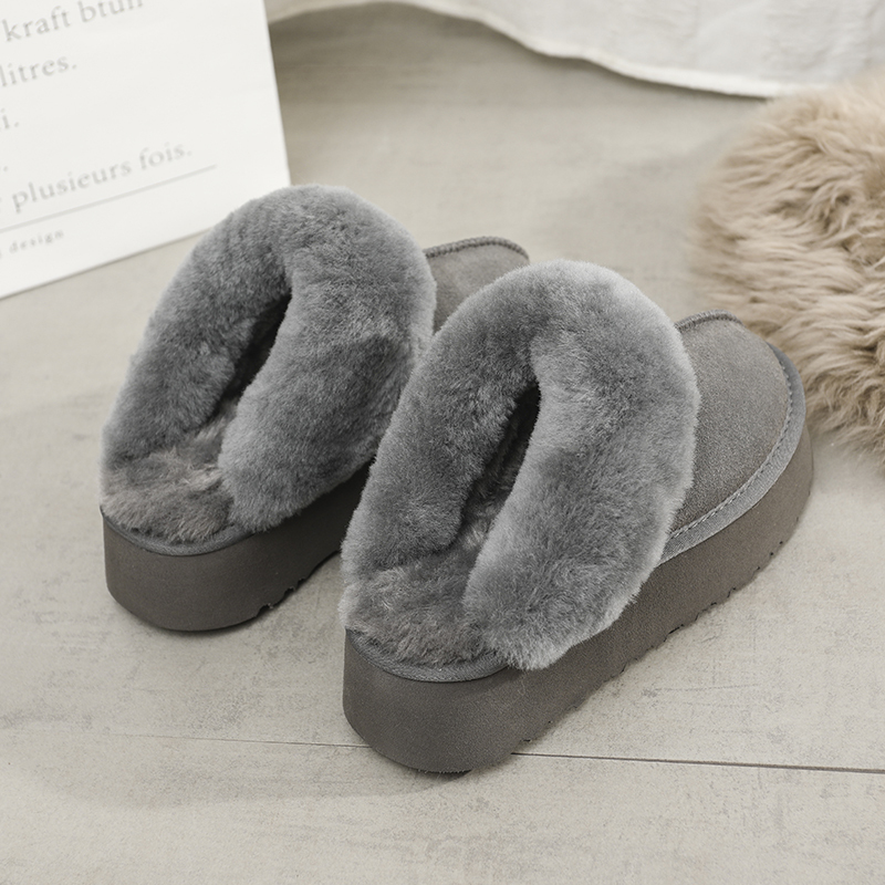 Auggh Women's Snow Boots 2024 Wool Closed-Toe Half Slippers Slip-On Autumn and Winter Thick-Soled Furry Slippers Аuggн