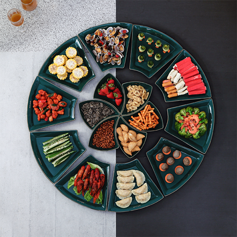 Net red with the same style reunion creative ceramic platter tableware combination family dinner plate platter platter dish spoon set