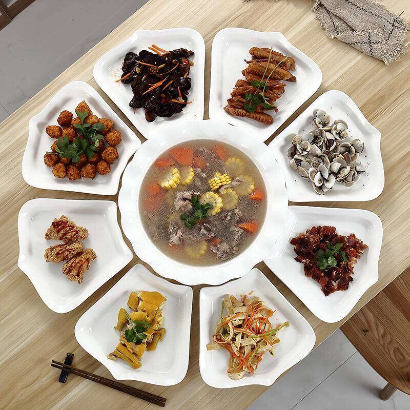 Set plate platter household ceramic plate family combination creative New Year tableware round table reunion bowl set