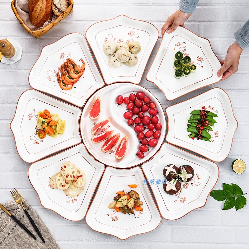 Round table tableware vibrato with the same plate set New Year's Eve ceramic combination small platter home plate creative