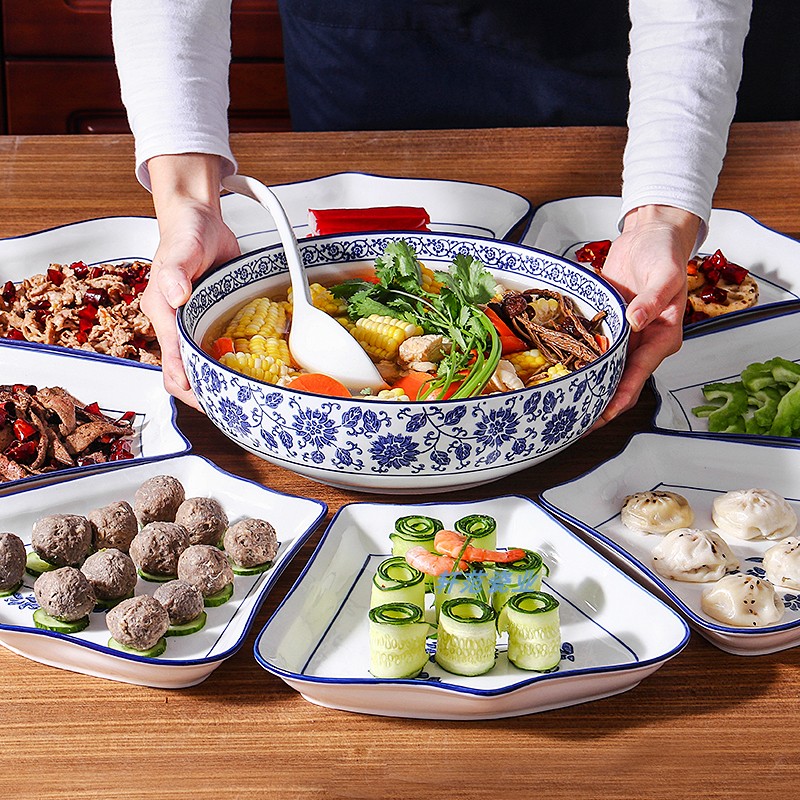 Net red with the same style platter dinner plate round table reunion plate dinner plate set hotel tableware creative partition plate