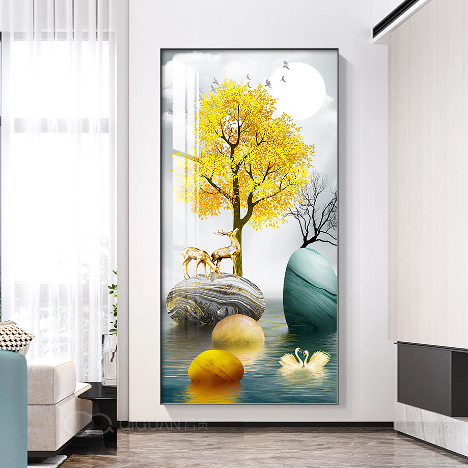 Fu Lu Sheng Cai into the entrance hall decoration painting modern simple entrance light luxury corridor at the end of the living room fantasy hanging painting