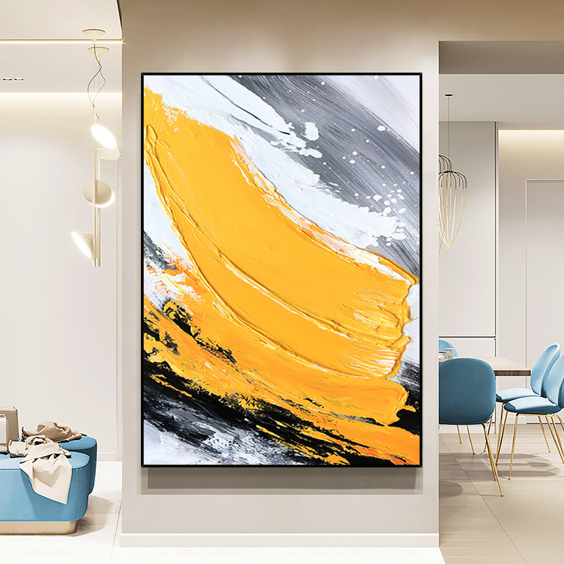 Abstract Art Decoration Painting Hand-painted Oil Painting Yellow Color Block Nordic Brief Beauty Light Lavish Dining Hall Xuanguan Hanging Paintings Murals
