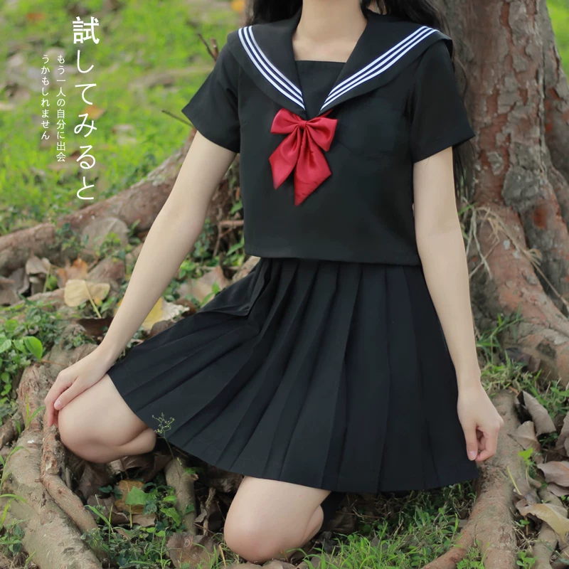 Подлинная базовая школьная pleated юбка, летняя школьная форма для учащихся, черный комплект