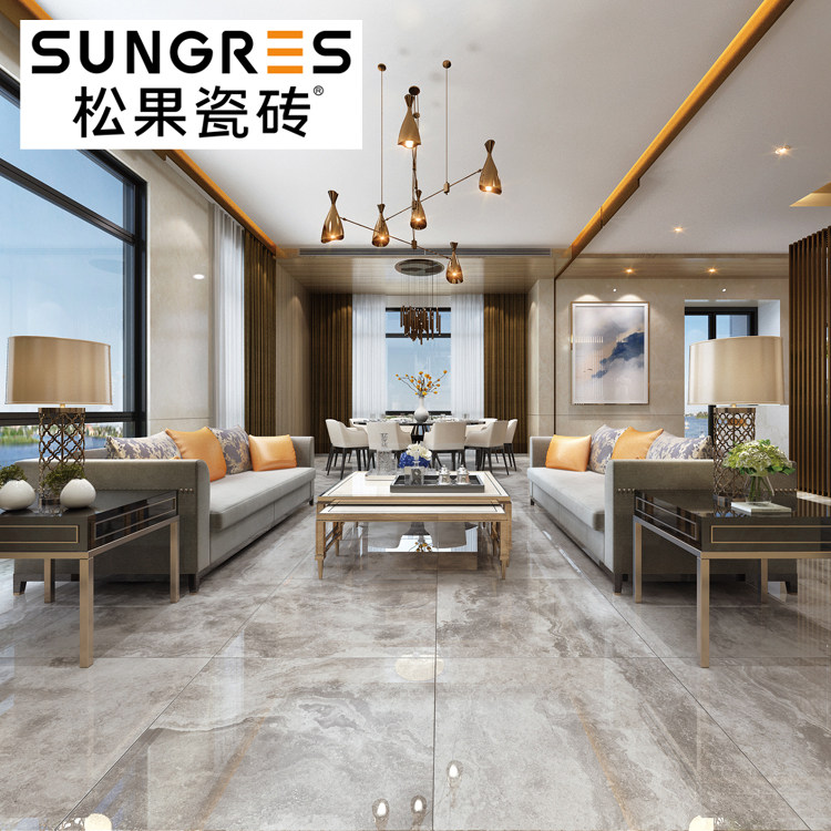 Pine Nuts Guangdong Foshan Grey Bright Light Marble Tiles Modern Minimalist Living-room Tile Anti-Slip Floor Tiles 600800