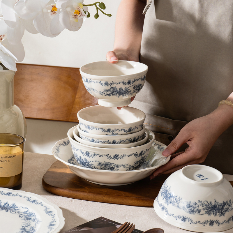 【Jijie Double 11】Shuojia Ceramic Bowl and Plate Set for Home Use, Vintage Style, High-End Tableware for Housewarming 【Jijie Double 11】Shuojia Ceramic Bowl and Plate Set for Home Use, Vintage Style, High-End Tableware for Housewarming