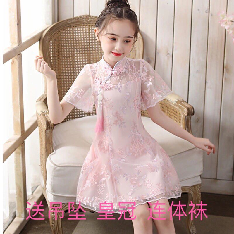 Girl Qipao Dress Ocean Dress Summer Children's Gown 2021 New Princess Dresses Guzheng Plays Out Girl's Ancient Costume Hanfu