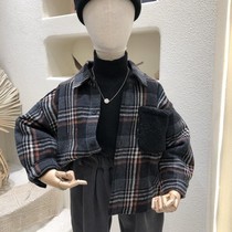 Boy gush shirt Childrens autumn clothes male plaid shirt boy shirt jacket mid-thick children warm blouses