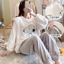 Lunar Subsuit Autumn Winter Postnatal Pregnant Woman Coral Suede Pyjamas Thickening December Pregnancy Discharge Lactation of the Pregnant Woman