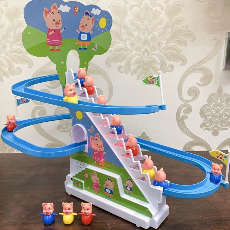 Shake-up Little Piggy Climbing Stairs Children Peech Assembly Toy Electric Track Music Slip-Slide Boy Girl