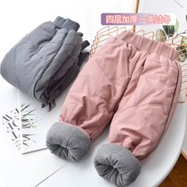 Outside wearing childrens cotton pants with children warm pants special thick and warm male girl Long pants plus suede thickened cotton pinch pants