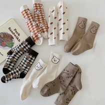 Childrens socks mid-cylinder childrens spring and autumn cotton socks baby boy girl Long cylinder Cubs chessboard GKorean version socks