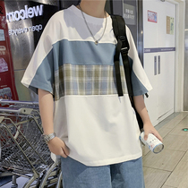 Summer Splicing Short Sleeve Men Ins 100 Lapped Loose Port Wind T-shirt Han Version Trend Original Juku 50% Sleeve Round Collar Half Sleeve