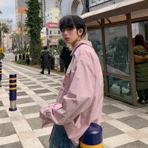 Autumn Winter Striped Embroidery Shirt Male Long Sleeve Tide Relaxation College Wind Lining Clothes Net Red Very Fairy blouses handsome and handsome