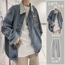 Denim Jacket Mens Clothing Han Edition Loose Trend Handsome 100 hitch for teens Leisure 100 lap tooling jacket for men and women