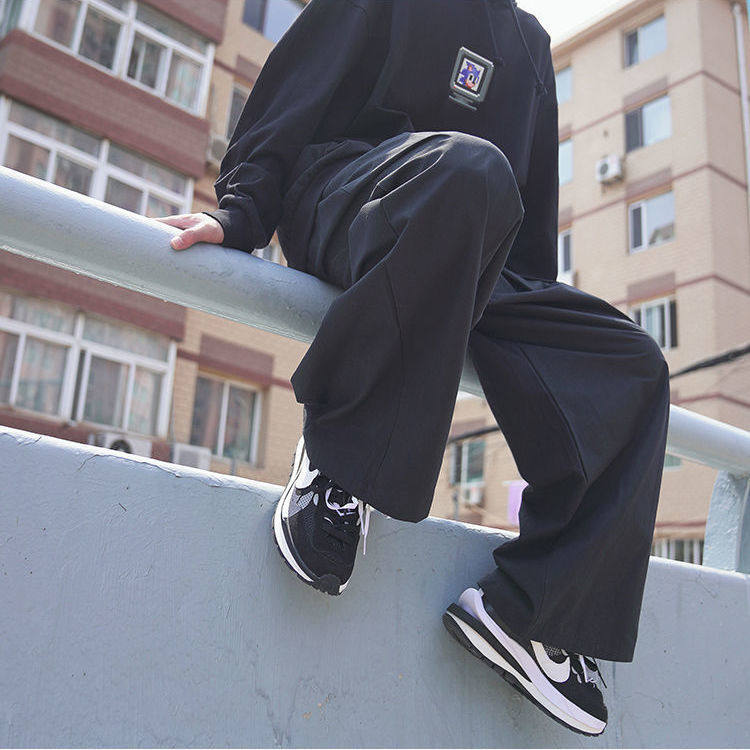 Port Wind Straight Barrel Pants Men Loose Ins Trend Pure Color Casual Pants Men's Korean Version Wide Pants 100 Hitch Student Long Pants
