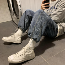 High Street Jeans Male Tide Signs Ins Fall 100 Hitch Rope Bunch Foot 90% Pants Original Juku Wind Yuppie Casual Long Pants