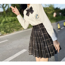 Original design jk uniform skirt genuine full set of female student basic spring long sleeve shirt Shahua red grid set