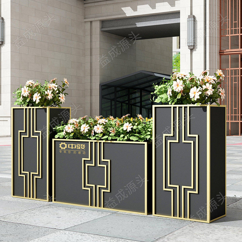 Rectangular Gold Frame Flower Pool Sample House Display Center Planting Box Flowers Tan Outdoor Iron Art Flower Case Combined New Chinese Partition Flower Groove